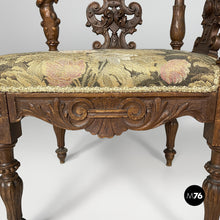 Charger l'image dans la galerie, Wooden armchairs with floral fabric, late 19th century
