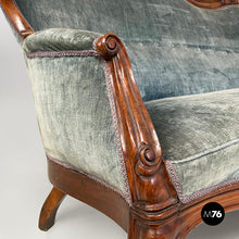 将图片加载到图库查看器，Sofa in light blue velvet and wood, 1930s
