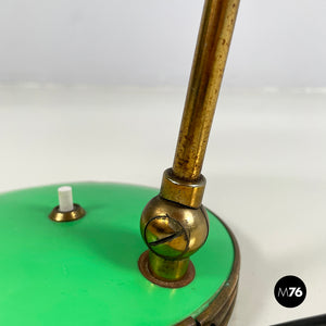 Adjustable table lamp in green metal and brass, 1950s