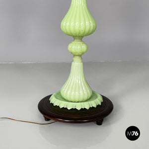 Floor lamp in fabric and green opaline glass, 1930s
