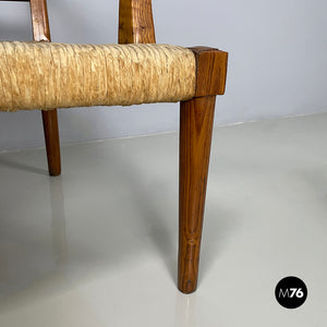 Armchairs in woven straw and wood, 1940s