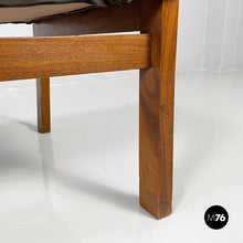 Load image into Gallery viewer, Poufs in brown leather and wood, 1960s
