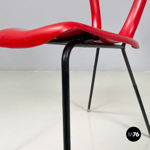 Chair in red plastic and black metal, 1960s