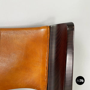 Chair in brown leather and dark wood, 1960s