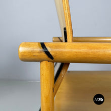 Load image into Gallery viewer, Chairs with armrests in wood and black metal, 1970s
