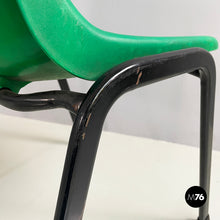 Load image into Gallery viewer, Stackable chairs in green plastic and black metal, 2000s
