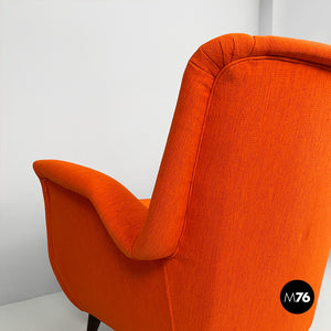 Armchair with orange fabric and wood, 1950s