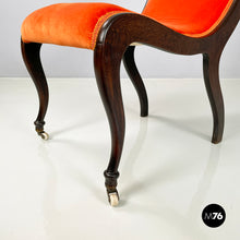 画像をギャラリービューアに読み込む, Chair in orange velvet and dark wood, 1950s
