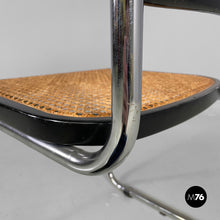 将图片加载到图库查看器，Chair in black wood, straw and steel, 1960s
