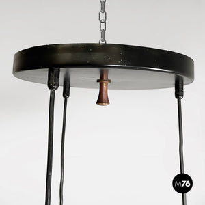 Three-light chandelier in glass and black metal, 1950s