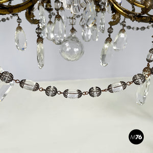 Glass drop chandelier with brass structure, 1900-1950s