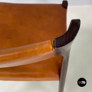 Chair in brown leather and dark wood, 1960s