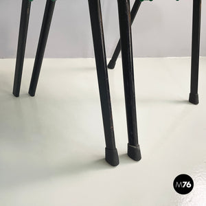 Stackable chairs in green plastic and black metal, 2000s
