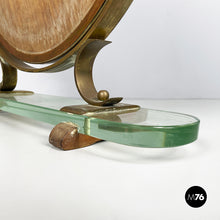 画像をギャラリービューアに読み込む, Adjustable table mirror in brass, glass and wood, 1950s
