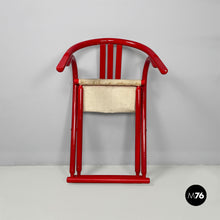Load image into Gallery viewer, Red wood and fabric folding tub chair, 1980s
