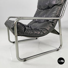 Load image into Gallery viewer, Armchairs in metal and black synthetic leather, 1970s
