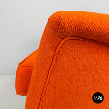 画像をギャラリービューアに読み込む, Armchair with orange fabric and wood, 1950s

