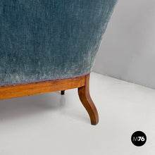 将图片加载到图库查看器，Sofa in light blue velvet and wood, 1930s
