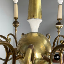 将图片加载到图库查看器，Chandelier in brass and white metal, 1950s
