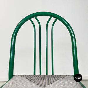 Green metal and grey straw chairs, 1980s