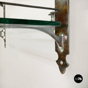 Wall mirror with shelf in glass and metal, 1930s