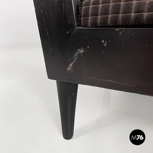 Armchairs in wood and brown velvet, 1940s