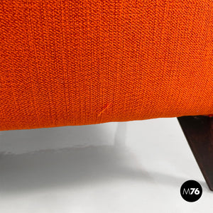 Armchair with orange fabric and wood, 1950s