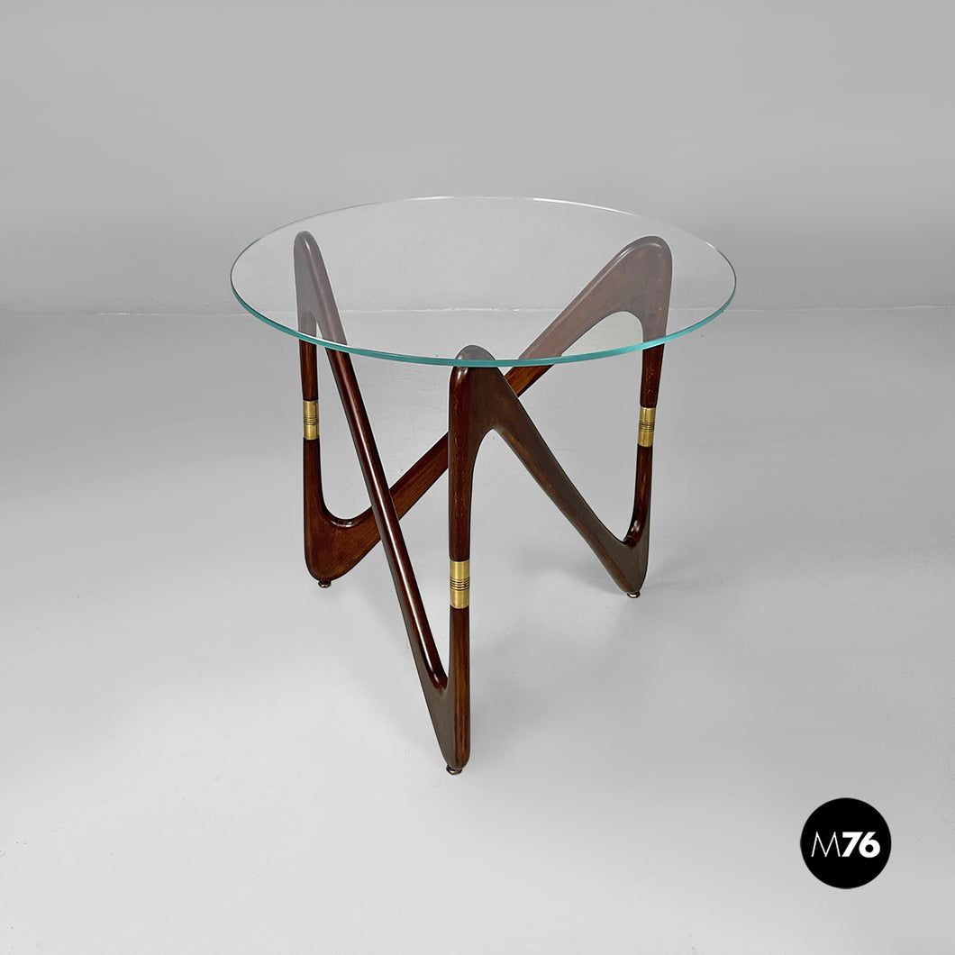 Coffe table in glass and wood, 1950s