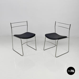 Chairs steel and black leatherette, 1970s