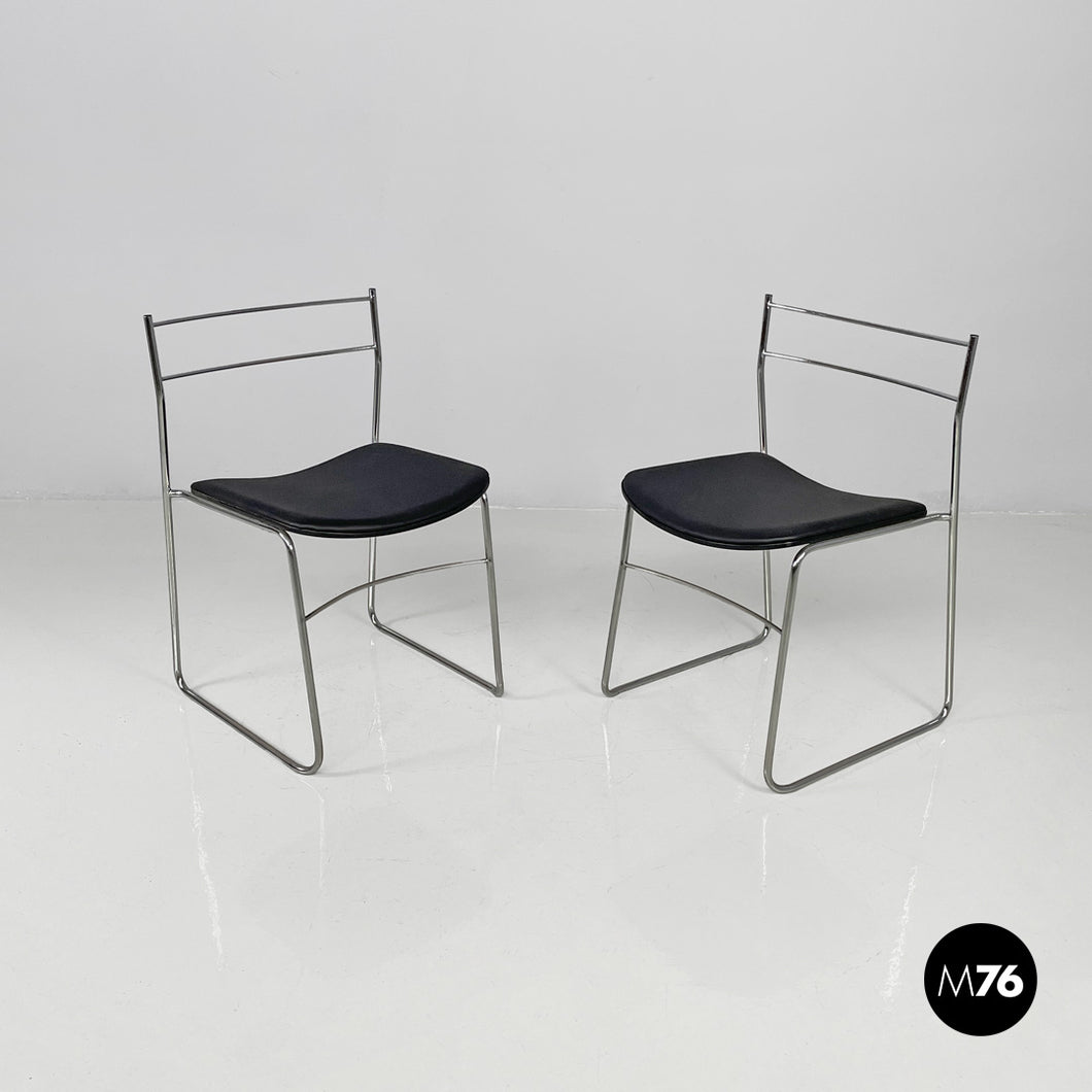 Chairs steel and black leatherette, 1970s