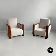 Load image into Gallery viewer, Armchairs in wood and grey velvet, 1930s
