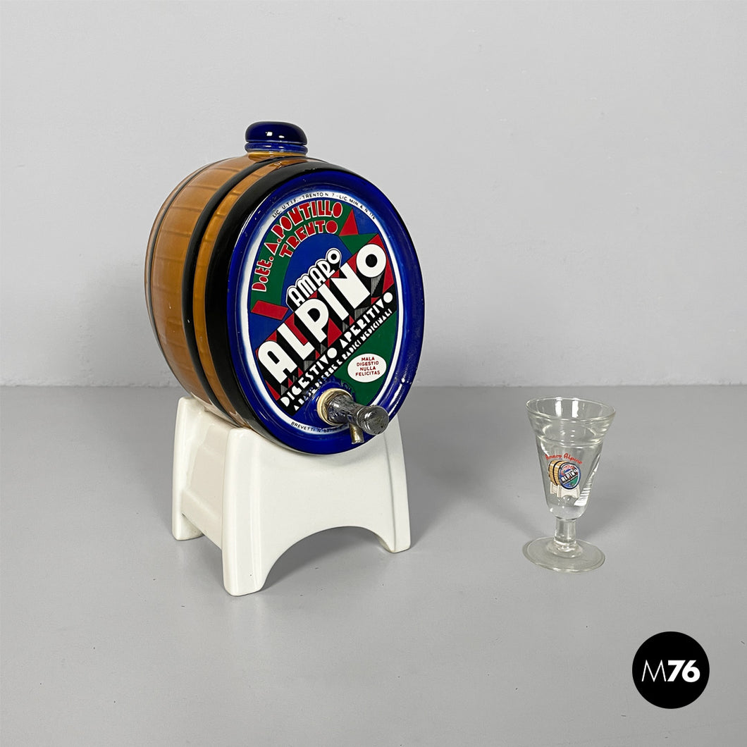 Ceramic liquor dispenser with glass, 1960s