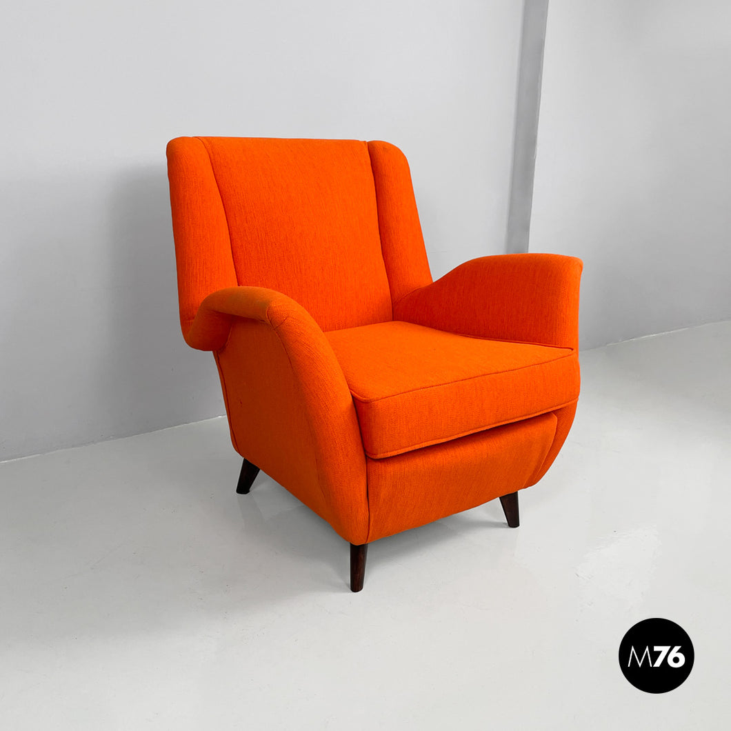 Armchair with orange fabric and wood, 1950s