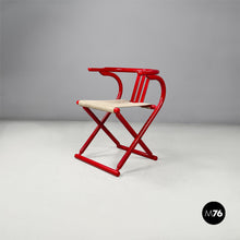 Load image into Gallery viewer, Red wood and fabric folding tub chair, 1980s
