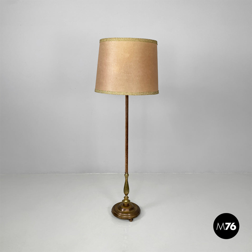 Velvet and brass floor lamp, 1940s
