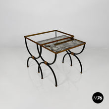 Load image into Gallery viewer, Stackable metal and glass coffee tables, 1940s
