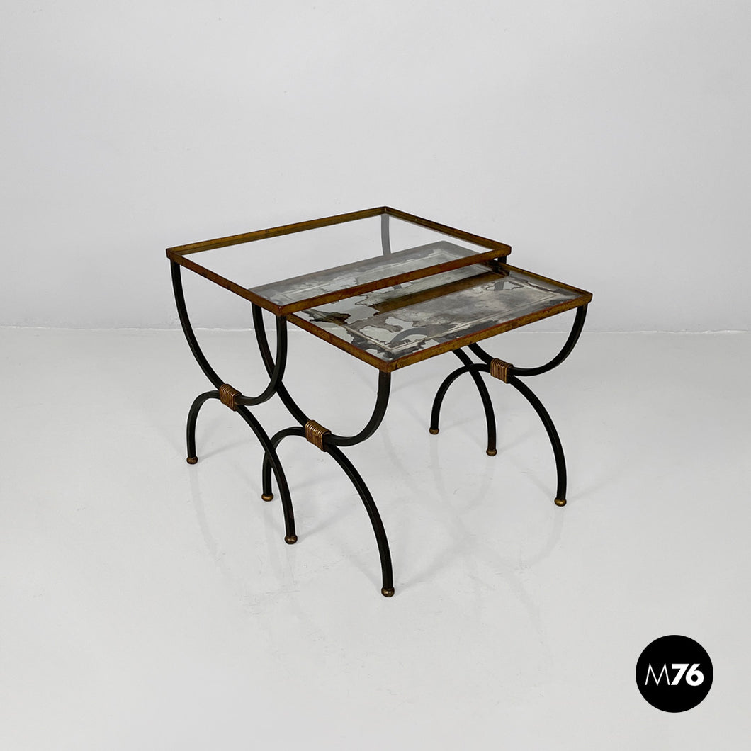 Stackable metal and glass coffee tables, 1940s