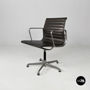 Dark grey leather office chair by Charles and Ray Eames for ICF, 1970s