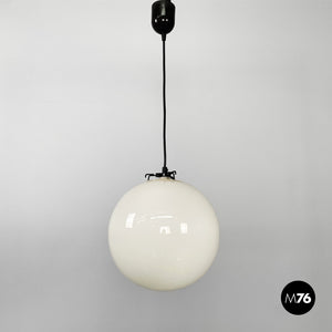 Round white glass chandelier, 1950s