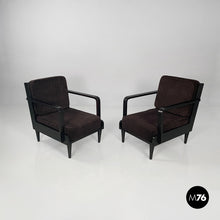 将图片加载到图库查看器，Armchairs in wood and brown velvet, 1940s
