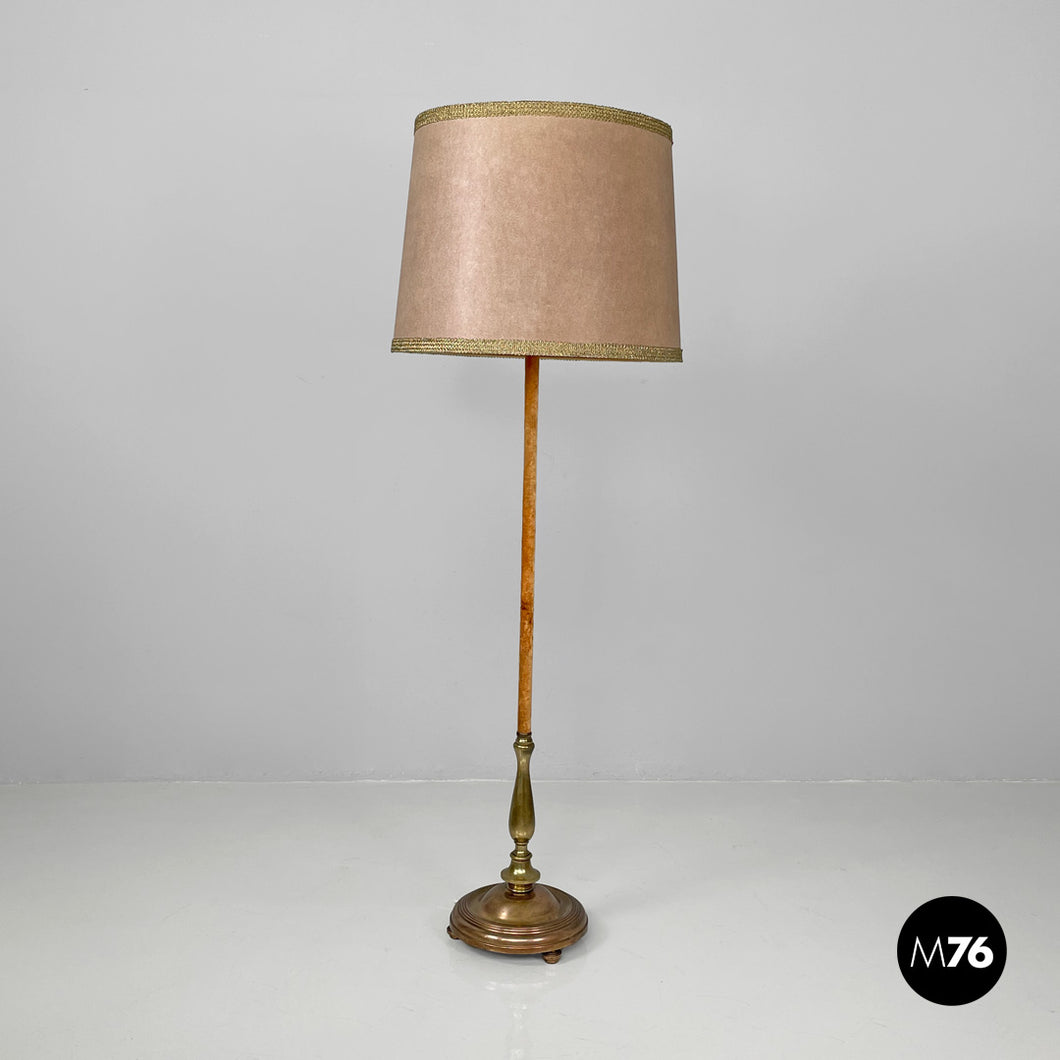 Velvet and brass floor lamp, 1940s