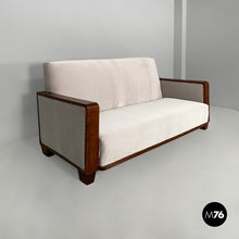 Load image into Gallery viewer, Sofa in wood and grey velvet, 1930s
