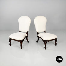 将图片加载到图库查看器，Wooden and white fabric armchairs, 1930s
