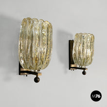 Charger l'image dans la galerie, Italian mid-century modern Murano glass wall lamps by Barovier&amp;Toso, 1950s
