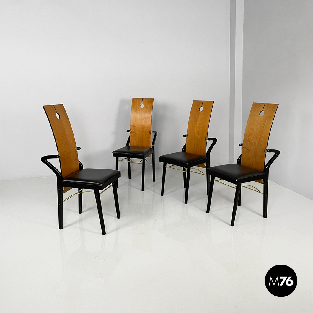 Wooden and brass chairs by Pierre Cardin, 1980s