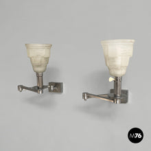 Carica l'immagine nel visualizzatore di Gallery, Wall lamps in metal and glass, 1940s
