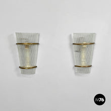 Load image into Gallery viewer, Conical glass and metal wall lamps, 1950s
