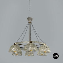 画像をギャラリービューアに読み込む, Glass and brass chandelier, 1930s
