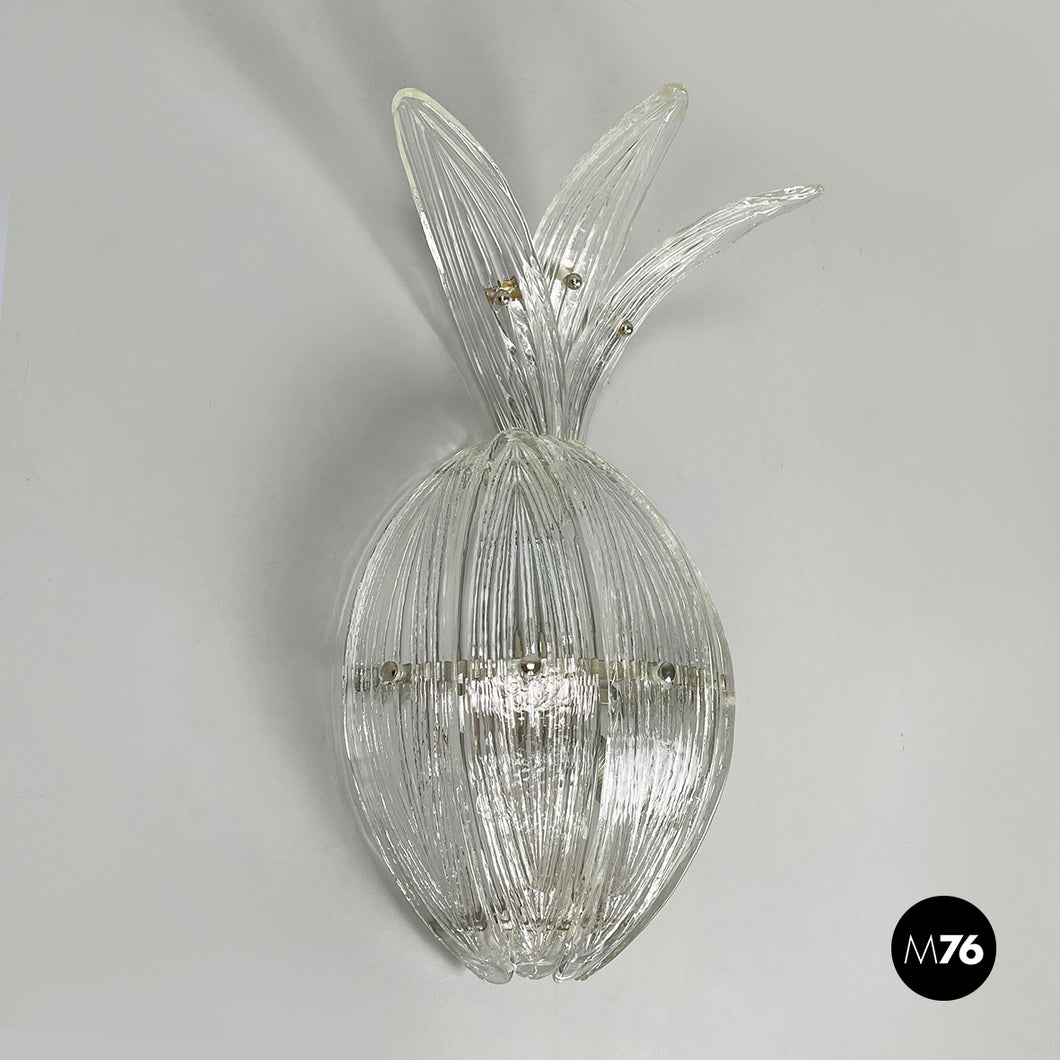 Pineapple-shaped wall lamp in fluted glass, 1980s