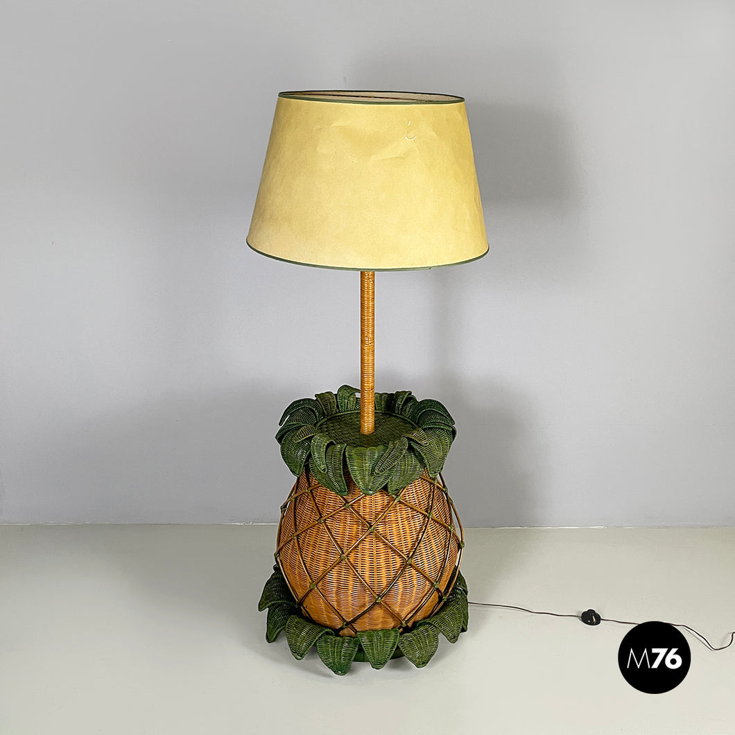 Pineapple floor lamp in wicker, 1970s